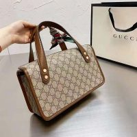 Gucci Women Gucci Horsebit 1955 Mini Top Handle Bag Beige Ebony GG Supreme Canvas