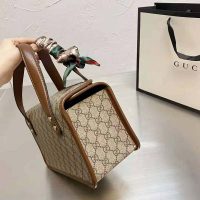 Gucci Women Gucci Horsebit 1955 Mini Top Handle Bag Beige Ebony GG Supreme Canvas