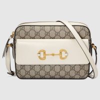 Gucci Women Gucci Horsebit 1955 Small Shoulder Bag Beige/Ebony GG Supreme Canvas Leather