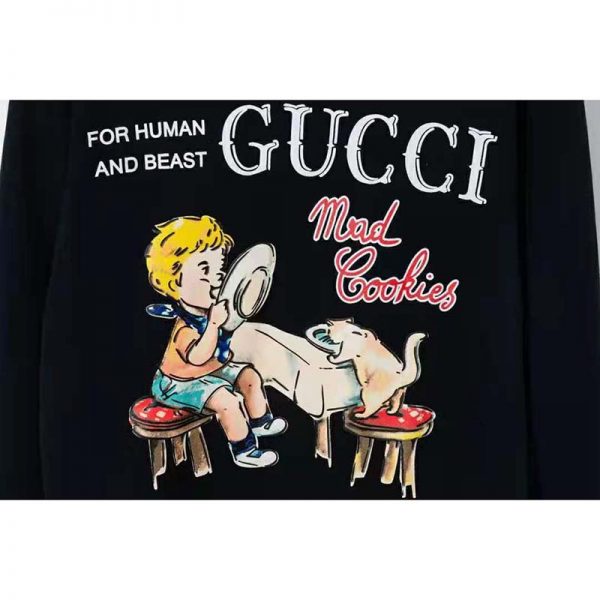 Gucci Men Gucci 'Mad Cookies' Print Sweatshirt Cotton Crewneck Slim FitBlack LULUX