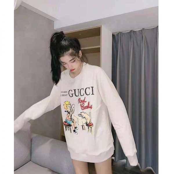 Gucci Women Gucci ‘Mad Cookies’ Print Sweatshirt Cotton Crewneck Slim Fit-White (1)