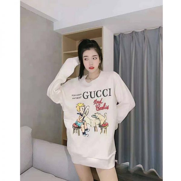Gucci Women Gucci ‘Mad Cookies’ Print Sweatshirt Cotton Crewneck Slim Fit-White (2)