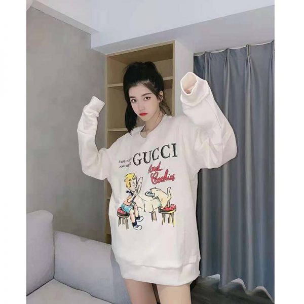 Gucci Women Gucci ‘Mad Cookies’ Print Sweatshirt Cotton Crewneck Slim Fit-White (3)