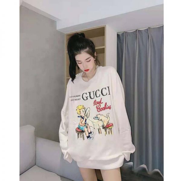 Gucci Women Gucci ‘Mad Cookies’ Print Sweatshirt Cotton Crewneck Slim Fit-White (4)