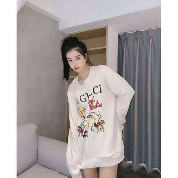 Gucci Women Gucci ‘Mad Cookies’ Print Sweatshirt Cotton Crewneck Slim Fit-White (5)