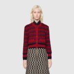 Gucci Women Houndstooth Wool Cropped Cardigan Crew Neck Red and Black - Imagen 12
