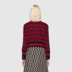 Gucci Women Houndstooth Wool Cropped Cardigan Crew Neck Red and Black - Imagen 13