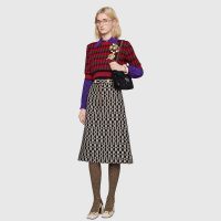 Gucci Women Houndstooth Wool Cropped Sweater Crew Neck Cropped Shape Red and Black