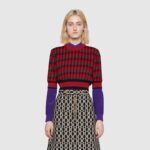 Gucci Women Houndstooth Wool Cropped Sweater Crew Neck Cropped Shape Red and Black - Image 10