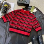 Gucci Women Houndstooth Wool Cropped Sweater Crew Neck Cropped Shape Red and Black - Image 3