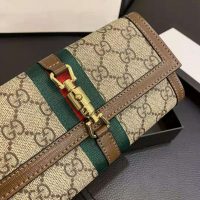 Gucci Women Jackie 1961 Chain Wallet Beige and Ebony GG Supreme Canvas