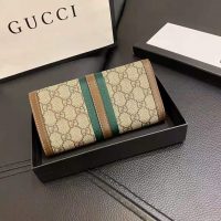 Gucci Women Jackie 1961 Chain Wallet Beige and Ebony GG Supreme Canvas