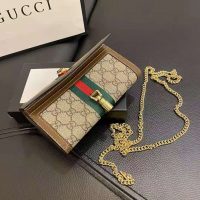 Gucci Women Jackie 1961 Chain Wallet Beige and Ebony GG Supreme Canvas