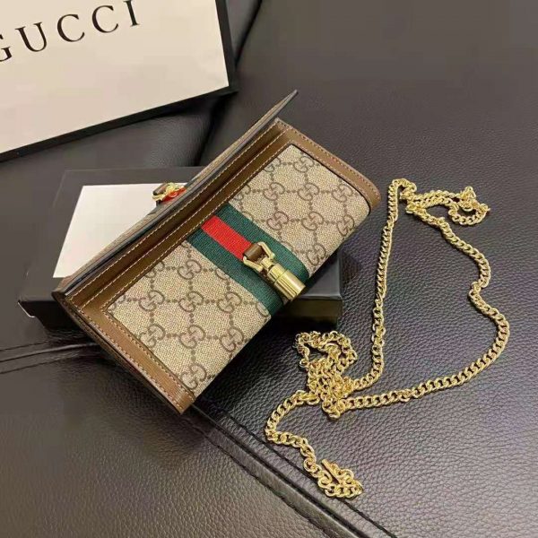 Gucci Women Jackie 1961 Chain Wallet Beige and Ebony GG Supreme Canvas (6)