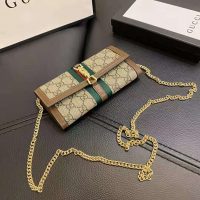 Gucci Women Jackie 1961 Chain Wallet Beige and Ebony GG Supreme Canvas