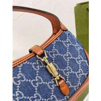 Gucci Women Jackie 1961 Mini Shoulder Bag Washed Organic GG Jacquard Denim