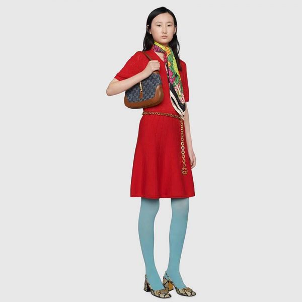 Gucci Women Jackie 1961 Small Shoulder Bag Washed Organic GG Jacquard Denim  - LULUX