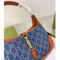 Gucci Women Jackie 1961 Small Shoulder Bag Washed Organic GG Jacquard Denim