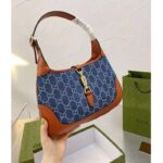 Gucci Women Jackie 1961 Small Shoulder Bag Washed Organic GG Jacquard Denim - Image 4