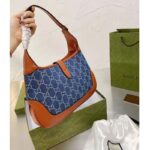 Gucci Women Jackie 1961 Small Shoulder Bag Washed Organic GG Jacquard Denim - Image 5