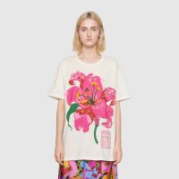 Gucci Women Ken Scott Print Cotton T-Shirt Crewneck Oversize Fit