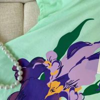 Gucci Women Ken Scott Print Cotton T-Shirt Purple Flower Crewneck Oversize Fit-Lime