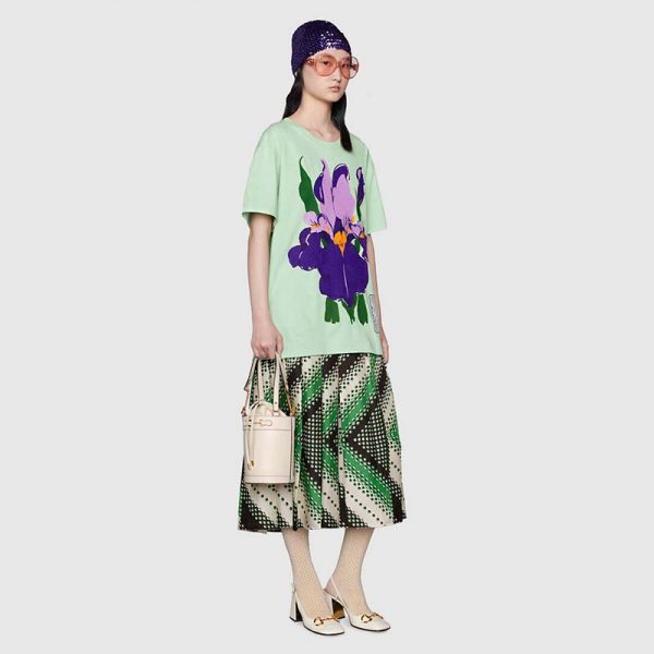 Gucci Women Ken Scott Print Cotton T-Shirt Purple Flower Crewneck Oversize Fit-Lime (2)