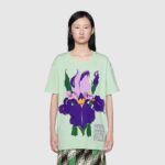Gucci Women Ken Scott Print Cotton T-Shirt Purple Flower Crewneck Oversize Fit-Lime - Image 13