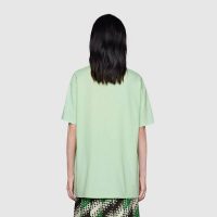 Gucci Women Ken Scott Print Cotton T-Shirt Purple Flower Crewneck Oversize Fit-Lime