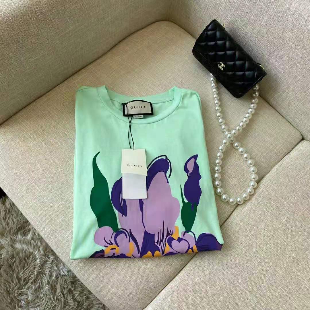 Gucci Men Ken Scott Print Cotton T-Shirt Purple Flower Crewneck Oversize Fit-Lime