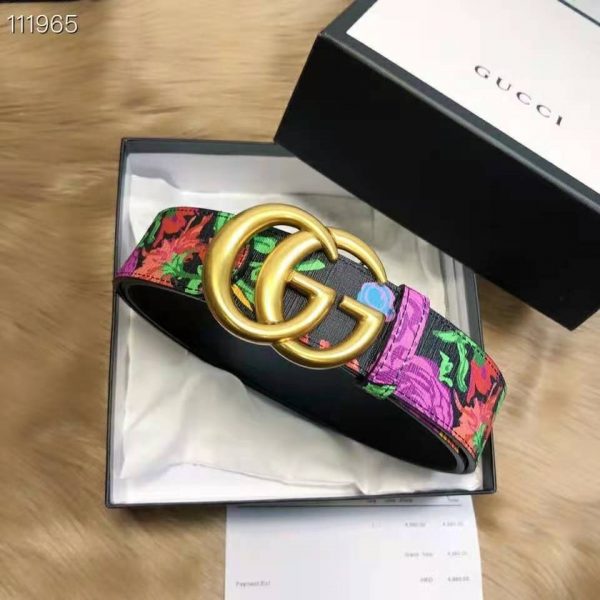 Gucci Women Ken Scott Print GG Marmont Belt Double G Buckle 4 cm Width-Black (10)