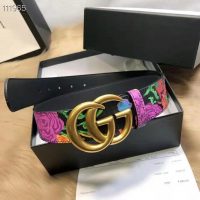 Gucci Women Ken Scott Print GG Marmont Belt Double G Buckle 4 cm Width-Black