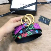 Gucci Women Ken Scott Print GG Marmont Belt Double G Buckle 4 cm Width-Black