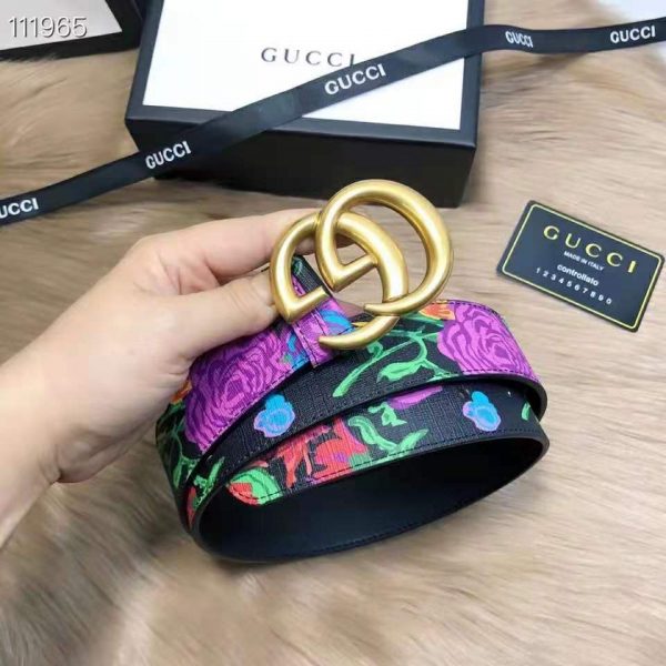 Gucci Women Ken Scott Print GG Marmont Belt Double G Buckle 4 cm Width-Black (3)