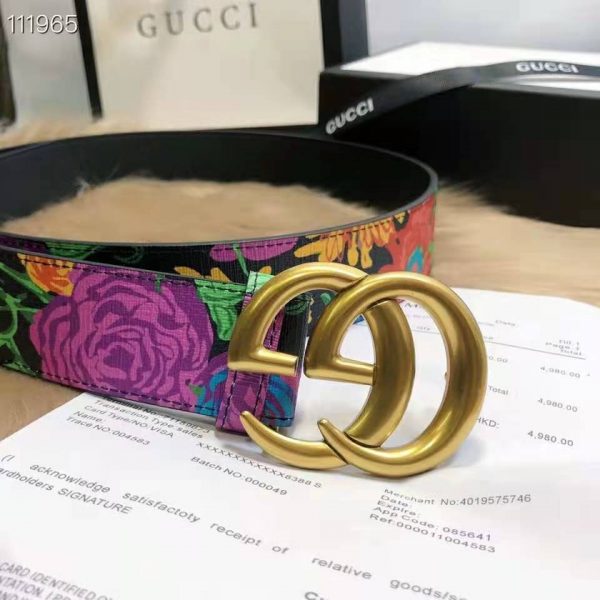 Gucci Women Ken Scott Print GG Marmont Belt Double G Buckle 4 cm Width-Black (4)