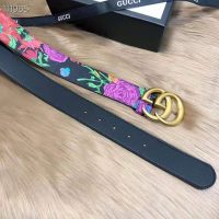 Gucci Women Ken Scott Print GG Marmont Belt Double G Buckle 4 cm Width-Black