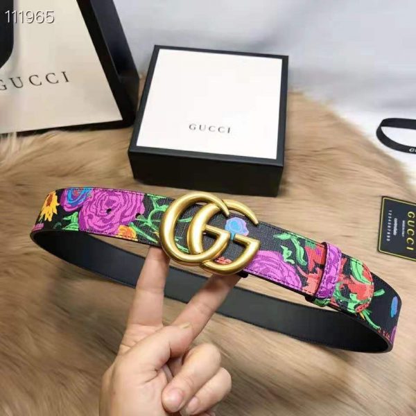 Gucci Women Ken Scott Print GG Marmont Belt Double G Buckle 4 cm Width-Black (7)