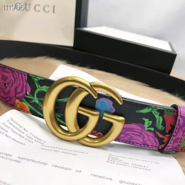 Gucci Women Ken Scott Print GG Marmont Belt Double G Buckle 4 cm Width-Black (8)