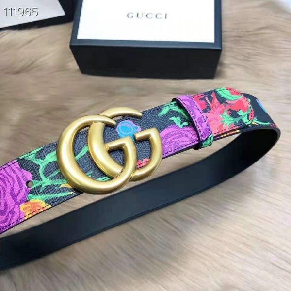 Gucci Women Ken Scott Print GG Marmont Belt Double G Buckle 4 cm Width-Black (9)