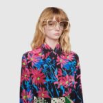 Gucci Women Ken Scott Print Silk Shirt Point Collar Front Pocket - Image 13