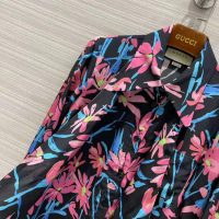 Gucci Women Ken Scott Print Silk Shirt Point Collar Front Pocket