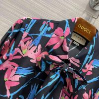Gucci Women Ken Scott Print Silk Shirt Point Collar Front Pocket