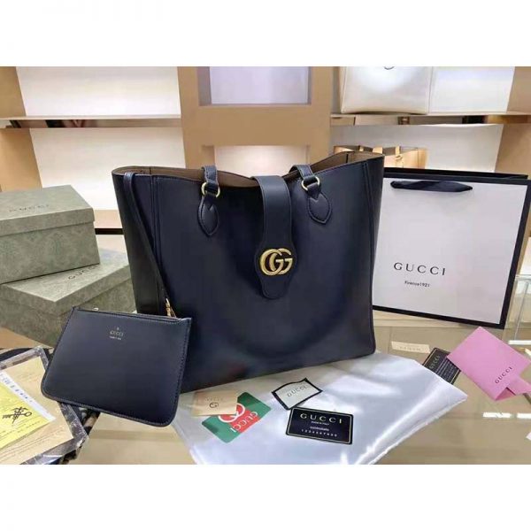 Gucci Women Medium Tote with Double G Black Leather (4)