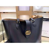 Gucci Women Medium Tote with Double G Black Leather