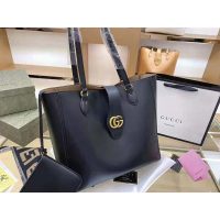 Gucci Women Medium Tote with Double G Black Leather