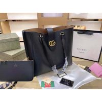 Gucci Women Medium Tote with Double G Black Leather