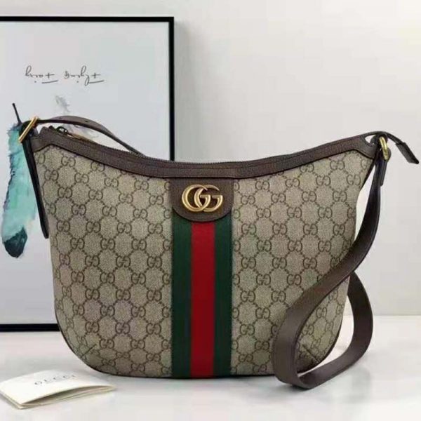 Gucci Women Ophidia GG Small Shoulder Bag Beige GG Supreme Canvas (3)