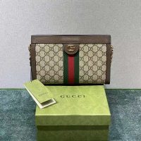 Gucci Women Ophidia GG Small Shoulder Bag Beige/Ebony GG Supreme Canvas
