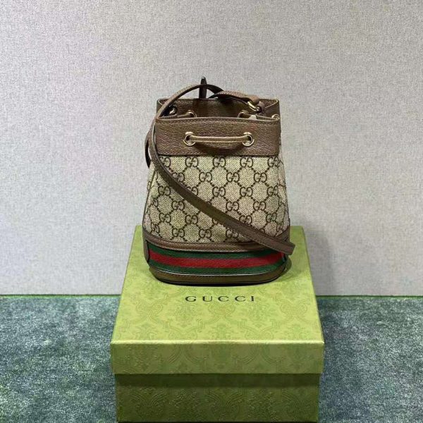 Gucci Women Ophidia Mini GG Bucket Bag Beige and Ebony GG Supreme Canvas (10)