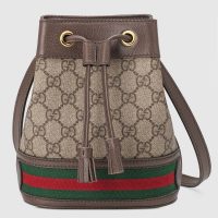 Gucci Women Ophidia Mini GG Bucket Bag Beige and Ebony GG Supreme Canvas